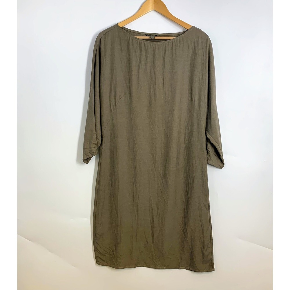 Tommy Bahama Women Olive Green Boat Neck‎ 3/4 Sleeve Casual Dress Size S